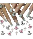 25 pieces planet nail art charms white pink 3d cross nail art accessories Saturn form rhinestone nail gem stone shiny nail jewelry acrylic nail accessories for women nail decoration - Buy Online on GoSupps.com