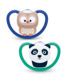 Nuk Space Baby Schnuller | BPA-Free Silicone Pacifier for 6-18 Months | Extra Ventilation | Owl & Panda Design | 2-Pack Standard Blue - Buy Online on GoSupps.com