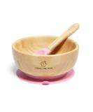 Bamboo Suction Bowl and Spoon Set for Kids - Non-Toxic & Plastic-Free - Stay Put Baby Weaning Set in Pink - Buy Online on GoSupps.com