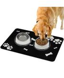 Yokupotac Slide-Resistant Dog & Cat Bowl Pad | Super Absorbent Feeding Mat 60x40 cm | Washable Black Underlay for Pets | Fressnapf Matte with Paws & Bones - Buy Online on GoSupps.com