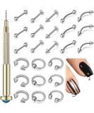 25 Pieces Nail Dangle Charms with Nail Piercing Tool Hand Drill  Nail Jewelry Rings Nail Charms Pierced Nail Supplies for Tips  Acrylic  Gels Decorations (Silver) - Buy Online on GoSupps.com