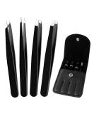 Sularpek 4-Piece Professional Stainless Steel Eyebrow Tweezers Set with Leather Case - Ideal for Ingrown Hair, Eyebrow Plucking, and Facial Hair Removal - Women & Men - Buy Online on GoSupps.com