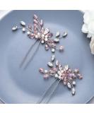Unicra hair needle with rhinestones and pink crystals for the bride wedding hair jewelry for women and girls silver colors 2 pieces - Buy Online on GoSupps.com