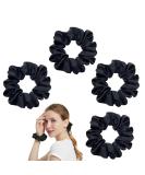 Ikadiya Hair Tie Set - 4 Black Elastic Hair Bands & Satin Scrunchies for Women & Girls | International Shipping Available - Buy Online on GoSupps.com