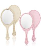 Jetec Vintage Handheld Mirror Set - Embossed Flower Design - Compact Cosmetic Mirrors - Portable for Travel and Salon Use - Pink and Cream - Buy Online on GoSupps.com