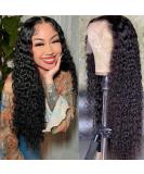 4GIRL4EVER 24 Inch Deep Wave Lace Front Wig Human Hair 180% Density 13X4 Frontal Wigs for Black Women - Pre Plucked with Baby Hair, HD Lace, Natural Black - Buy Online on GoSupps.com