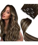 LAAVOO Clip-in Real Hair Extensions - Balayage Brown Ombre 45cm 70g Remy Hair Dark Brown to Caramel Blonde 5 Pieces #4/27/4 - Buy Online on GoSupps.com