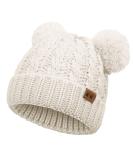 Baby Girls Double Pom Pom Bobble Hat - Warm Knitted Beanie for Toddlers 1-6Y, White - Buy Online on GoSupps.com