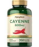 Piping Rock Cayenne Pepper Capsules 600mg - 350 Count Concentrated Extract | Non-GMO & Gluten Free - Buy Online on GoSupps.com