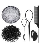 Hair tie Small 2000 pieces black transparent hair tie mini elastic hair band with hair tie cutter hair tail tools handle comb for girls lady doll hair styling black and transparent - Buy Online on GoSupps.com