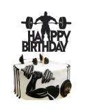 Arthsdite 1Pc Fitness Cake Topper - Gym Themed Weight Lifting Lover's Athlete Body Builder Sport Weightlifting Happy Birthday Party Decoration Fitness Enthusiast - Black Glitter - Buy Online on GoSupps.com