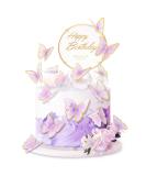 11-Piece Purple Gold Butterfly Cake Toppers | Happy Birthday Metal Cake Decorations - Buy Online on GoSupps.com
