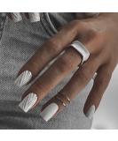 Justotry 24 Piece Silver Swirl Press On Nails | Angular Medium Milky French Artificial Acrylic Nails for Women - Buy Online on GoSupps.com