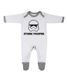 Storm Pooper Newborn Baby Sleepsuit | 100% Fine Combed Cotton | 3-6 Months | White/Grey Trim - Buy Online on GoSupps.com
