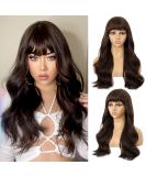 FAELBATY Long Brown Curly Wave Wig with Bangs - 26 Synthetic Cosplay Wig for Women - Buy Online on GoSupps.com