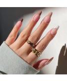 Almond Acrylic French False Nails - 24pcs Medium Length Stick On Nails in Elegant Nude Pink - Brown Edge Press on Nails with Glue for Women - Buy Online on GoSupps.com