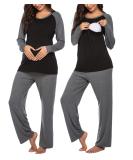 Ekouaer Women's Nursing Pyjamas Set - Long Sleeve Modal Maternity Two Piece Pyjama Set for Pregnancy - Black/Grey - Size S - Buy Online on GoSupps.com