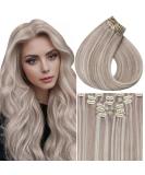 Vivien Blond Clip-In Extensions | Real Remy Hair Highlights | Dirty Blonde & Platinum #19/60 | 40cm 120g | 16 inch 7pcs - Buy Online on GoSupps.com