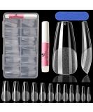 Coffin Gel Nail Tips - 120pcs Half Matte Long Clear Acrylic Ballerina False Nails Press On Soft Gel Full Cover with Glue - 12 Sizes - Buy Online on GoSupps.com