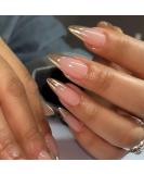 Buy SINHOT Stiletto Press on Nails - Long Almond Gold Glitter Acrylic Glossy French Tip - 24 pcs FN0180002a | International Shipping Available - Buy Online on GoSupps.com