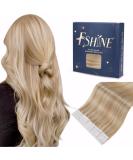 FSHINE TAPES Real Hair Extensions - 45cm 50g Goldblond Highlight Skin Weft | 20 Pieces Tape-in #16P22 - Natural Straight Hair Extensions - Buy Online on GoSupps.com