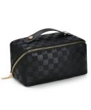 Aucuu Large Capacity PU Leather Travel Cosmetic Bag for Women - Waterproof Makeup Organizer with Handle - Black - Buy Online on GoSupps.com