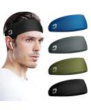 Vinsguir Athletic Men's Headband 4 Pack - Sweat Wicking Sports Headbands for Running, Gym, Tennis, Basketball - Unisex Hairband in Black/Khaki/Gray/Green - Buy Online on GoSupps.com