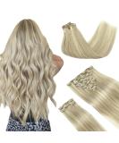 Doores Real Hair Extensions Clip - Ash Blonde Highlights 60cm (24 Inch) 150g Remy Human Hair 9 Pieces Natural Clip-In Hair Extensions - Buy Online on GoSupps.com
