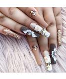 24 Pcs Brown Flower Pattern Coffin Press on Nails - Long Full Cover False Nails for Women & Girls - Buy Online on GoSupps.com