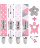 Dodo Babies Pacifier Clip & Teether Toy Set - 4 Clips + 2 Silicone Teethers - Universal Holder - Pink/Grey Prints - Boys/Girls - Buy Online on GoSupps.com