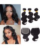 Kapelli Hair Brazilian Virgin Body Wave 3 Bundles with Closure - 10A Remy Human Hair, Natural Black 12/14/16 + 10 Inch Transparent Closure - Buy Online on GoSupps.com