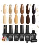 Beetles Gel Nail Polish Set - Roasted Chestnuts Collection: 6 Fall/Winter Colors in Chocolate Brown, Khaki, Gold Glitter & Yellow Beige - Mother's Day Gift - Buy Online on GoSupps.com
