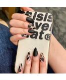 24Pcs Medium Tip Matte Black Frosting Leopard False Nails - Short Press Full Cover Fake Nails for Women and Girls - Buy Online on GoSupps.com