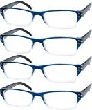 Eyekepper 4-Pack Rectangular Reading Glasses for Men & Women with Spring Hinges - +2.00 Diopters Blue - Buy Online on GoSupps.com