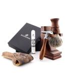 JAG Sustainable 4-Part Shaving Razor Set - Wooden Handle Super Soft Brush Double Edge Blades & Leather Bag | Eco-Friendly Grooming Solution - Buy Online on GoSupps.com