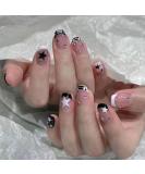 French Tip Press on Nails - Short Square Black & White Star Rhinestones | Reusable Glossy Full Cover Artificial Nails for Women - Buy Online on GoSupps.com