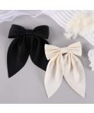 2PCS Soft Silk Bow Hair Clips for Women Girls, Cute Duckbill Bow Hair Clips, Back to School Outfit, Wedding Party Hair Accessories, Black and OffWhite - Buy Online on GoSupps.com
