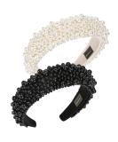 QIANXUAN Fashion Headbands For Women's Hair White Pearl Headbands For Girls Black Padded Headband Rhinestones Beading Pearls Hair Accessories Design Elegant Wide Hairbands pearl headband-1 - Buy Online on GoSupps.com