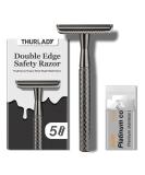 Premium Safety Razor for Men - Travel Essential Single Blade with 5 Platinum Coated Blades | Reusable Metal for Classic Wet Shaving - Gun Black - Buy Online on GoSupps.com