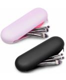 Travel Makeup Brush Holder 2 Pack - Silicon Portable Organizer for Face Brushes (Pink & Black) - Buy Online on GoSupps.com
