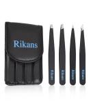 Rikans Precision Tweezers Set - Pack of 4 Black Professional Tweezers - Stainless Steel for Splinters, Eyebrows, Facial Hair, Blackheads - Includes Handy Carry Pouch - Buy Online on GoSupps.com