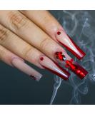YOSOMK Burgundy French Tip Long Press on Nails with 3D Rhinestones Designs Red False Fake Nails Acrylic Nails Press On Coffin Artificial Nails for Women Stick on Nails With Glue on nails 13 3D Rhinestones Designs Red - Buy Online on GoSupps.com
