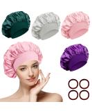 4-Piece Satin Hair Hood & Hair Ties Set | Reusable Sleep Caps for Women & Girls - Protect Hair While Sleeping | Silver Violet Pink Cyan - Buy Online on GoSupps.com