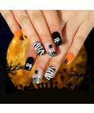 24PCS Halloween Spider Square False Nails - Black White Spider Web Design - Fake Nails for Women Girls - Halloween Party Press on Nails - Buy Online on GoSupps.com