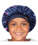 Kids Satin Sleep Cap for Curly Hair | Adjustable Silk Hair Bonnet for Toddlers 1-8 Years - Deep Ocean - Buy Online on GoSupps.com