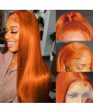 Ginger Orange Lace Front Wig 22 Inch | Pre Plucked Straight 13x4 HD Lace Frontal | 150% Density Brazilian Virgin Human Hair | 88J Color - Buy Online on GoSupps.com
