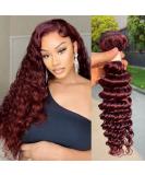 16 Inch 99J Burgundy Deep Wave Brazilian Virgin Human Hair Bundle for Women - Colored Remy Hair Extensions - Buy Online on GoSupps.com