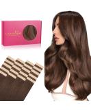 Salife Tape Extensions - 20Pcs 50g 18 Inch Chocolate Brown Remy Real Hair | Invisible Skin Weft Tape Ins - Buy Online on GoSupps.com