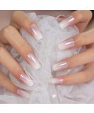 Medium Long Square Pink White Gradient Press on Nails | Full Cover Fake Nails for DIY Manicure | Christmas Nail Art Tips - Buy Online on GoSupps.com