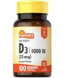 Sundance Vitamin D3 1000 IU (25 mcg) - 100 Softgels | High Potency Non-GMO Gluten Free Supplement - Buy Online on GoSupps.com